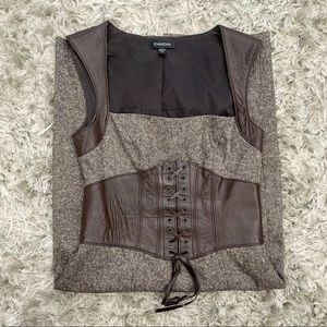 BEBE-Tweed and leather corset dress-Size 4